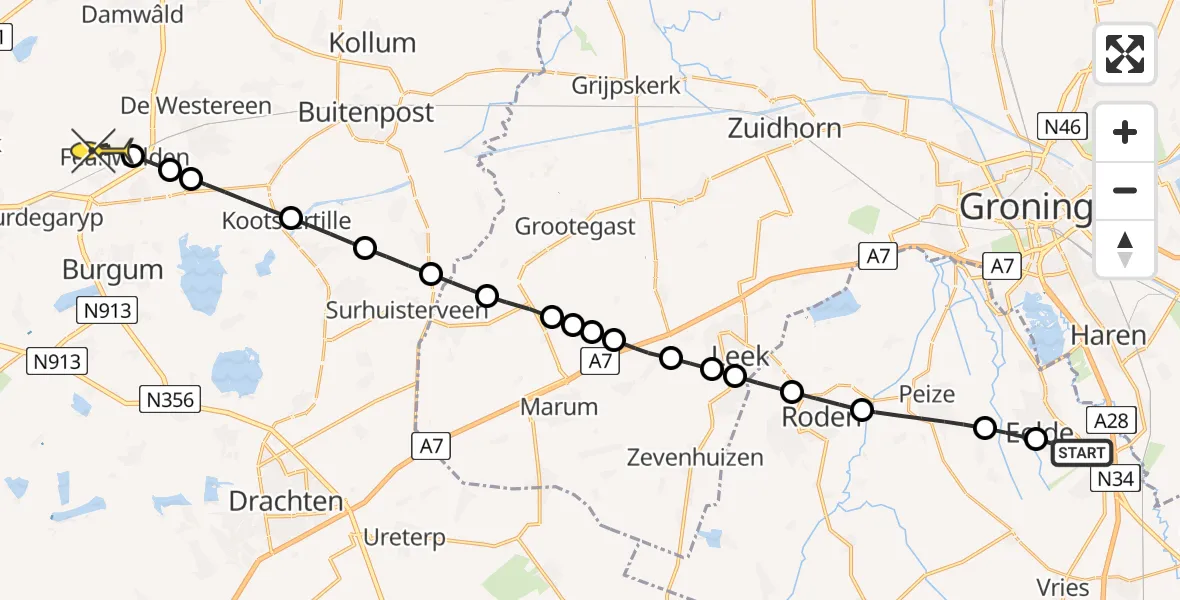 Routekaart van de vlucht: Lifeliner 4 naar Feanwâlden, Eskampenweg