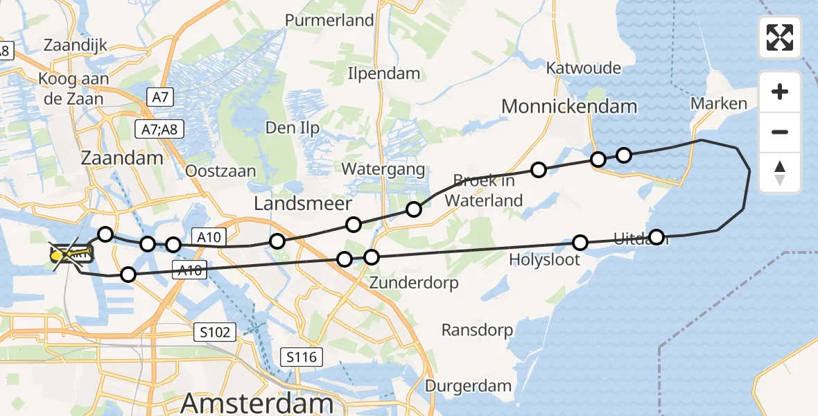 Routekaart van de vlucht: Lifeliner 1 naar Amsterdam Heliport, Hornweg