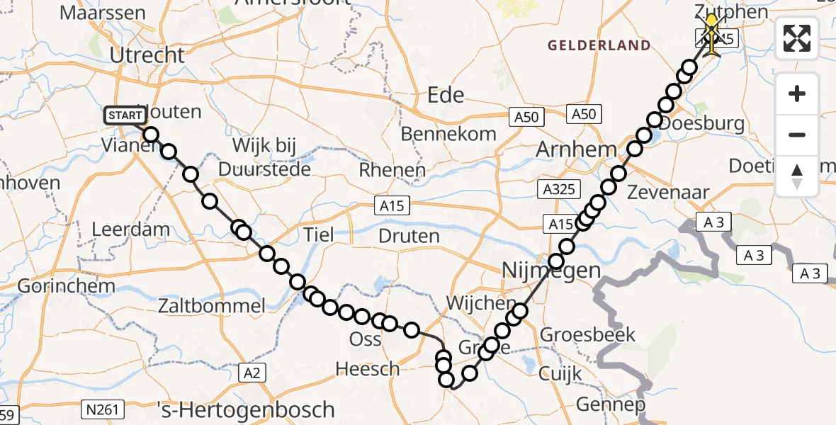 Routekaart van de vlucht: Lifeliner 3 naar Brummen, Holterschans