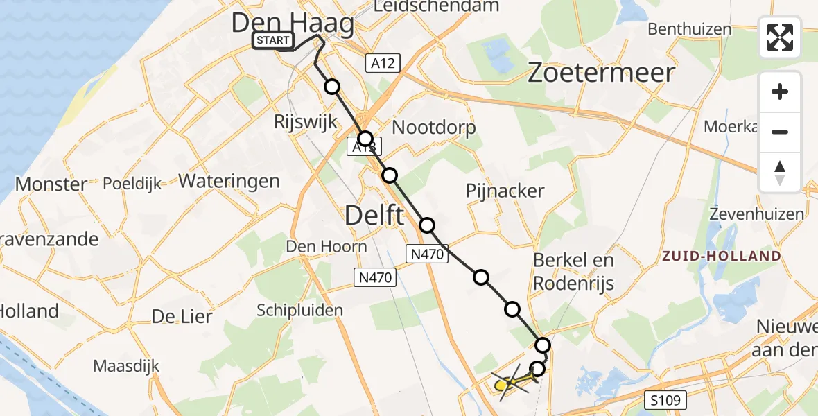 Routekaart van de vlucht: Lifeliner 2 naar Rotterdam The Hague Airport, Wellingtonstraat