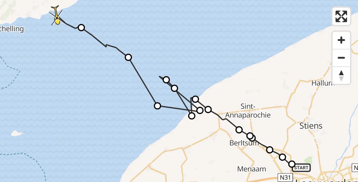 Routekaart van de vlucht: Ambulanceheli naar Formerum, Bitgumerdyk