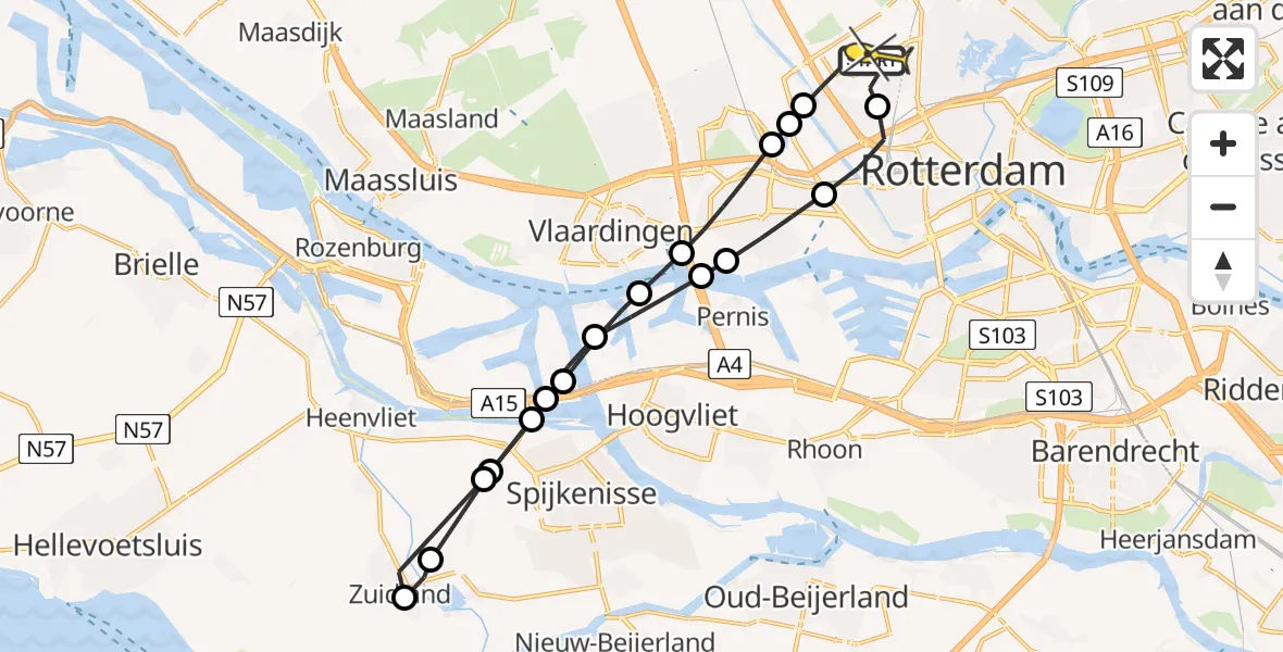 Routekaart van de vlucht: Lifeliner 2 naar Rotterdam The Hague Airport, Schiekade