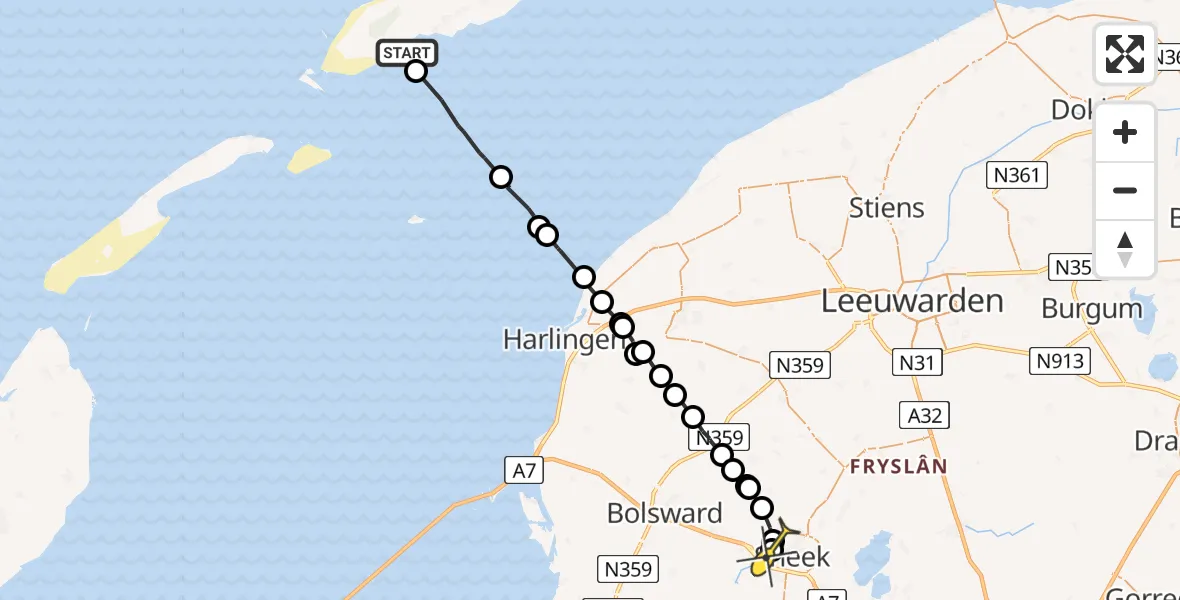 Routekaart van de vlucht: Ambulanceheli naar Sneek, Oosterom