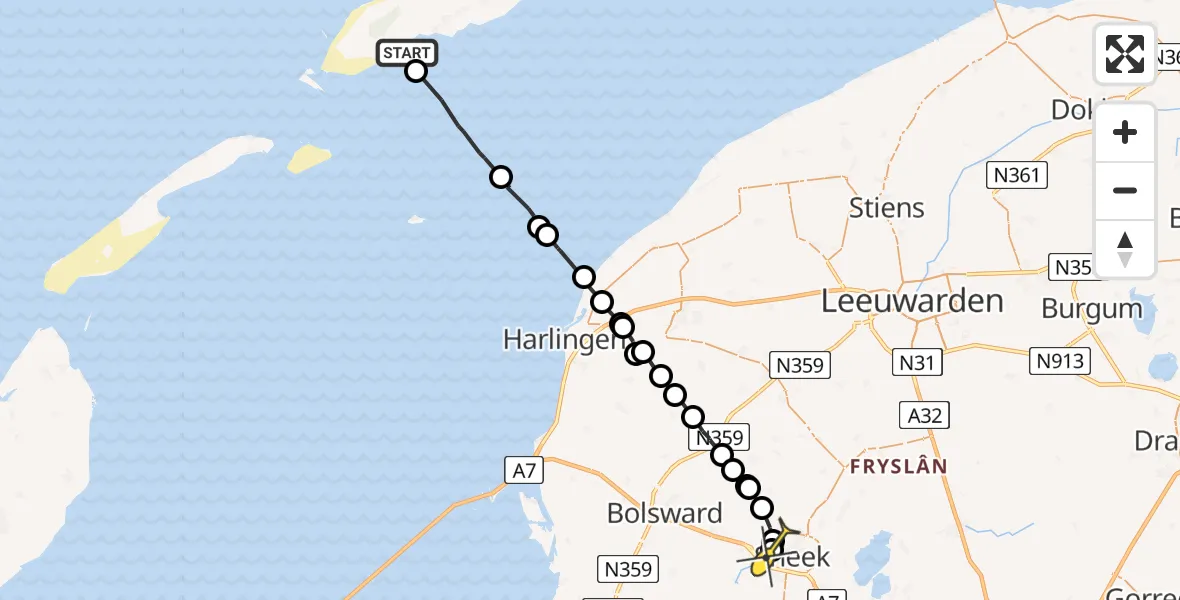 Routekaart van de vlucht: Ambulancehelikopter naar Sneek, Oosterom