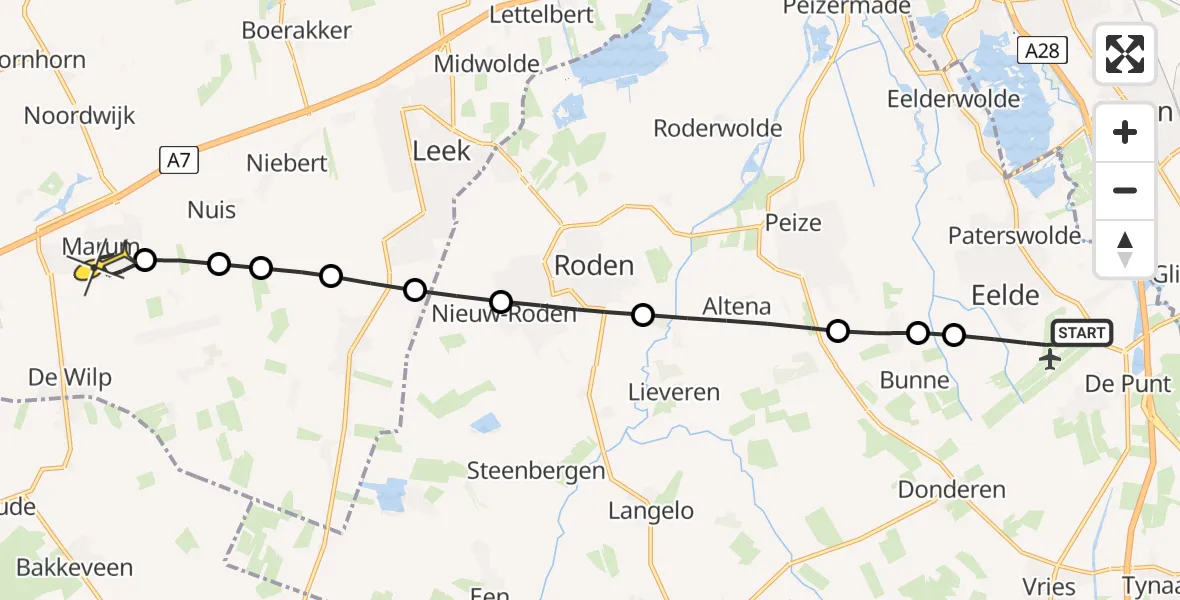 Routekaart van de vlucht: Lifeliner 4 naar Marum, Molenweg