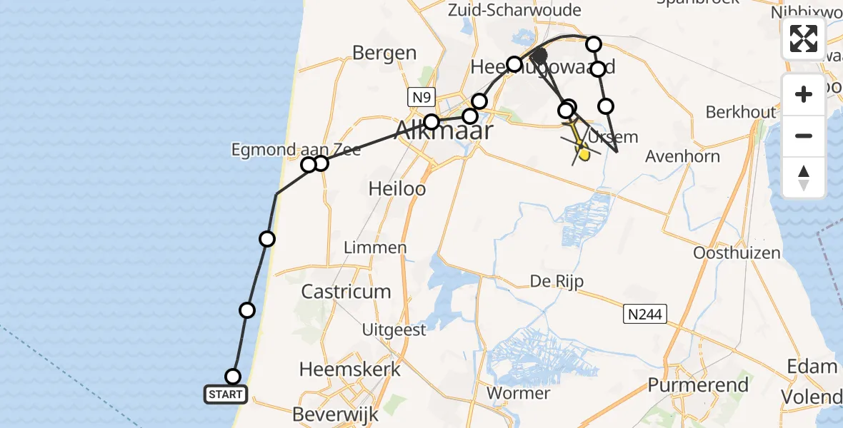 Routekaart van de vlucht: Politieheli naar Ursem, Rustenburgerweg