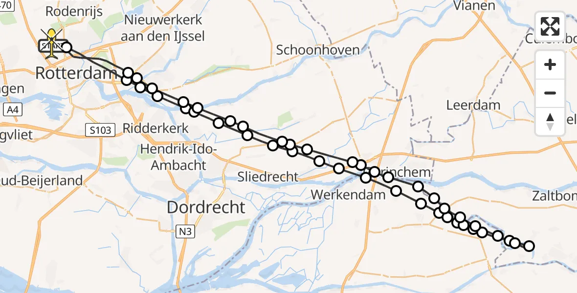 Routekaart van de vlucht: Lifeliner 2 naar Rotterdam The Hague Airport, Fairoaksbaan