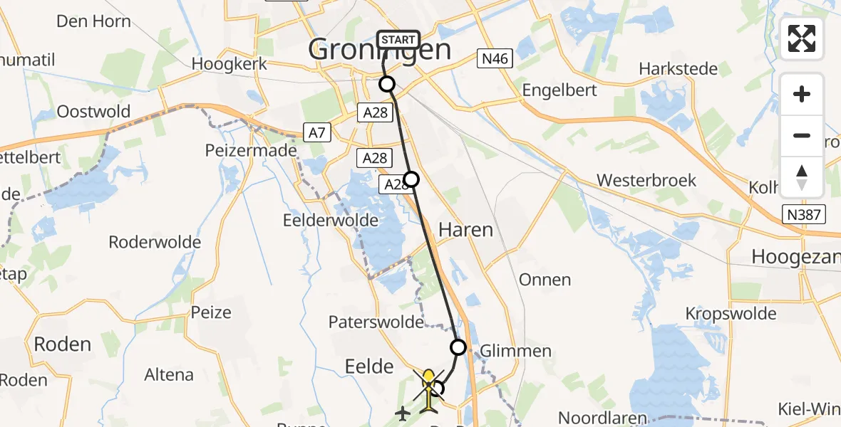 Routekaart van de vlucht: Lifeliner 4 naar Groningen Airport Eelde, Prinsenstraat