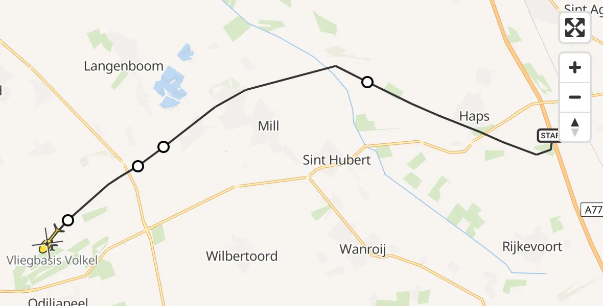 Routekaart van de vlucht: Lifeliner 3 naar Vliegbasis Volkel, Lokkantseweg