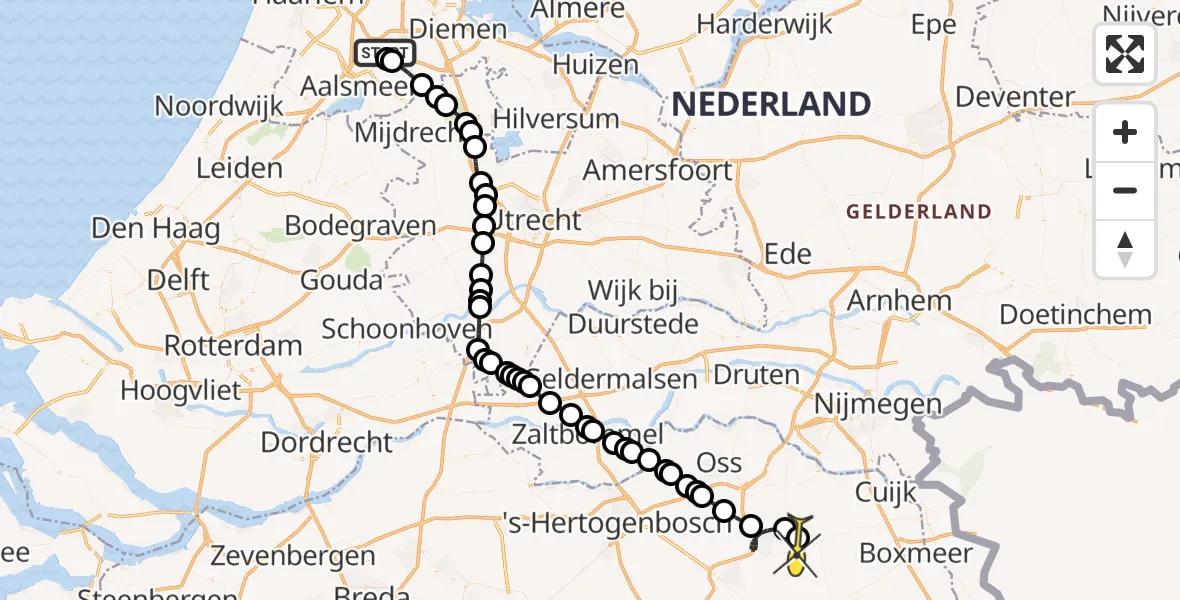 Routekaart van de vlucht: Politieheli naar Vliegbasis Volkel, Kemajoranstraat