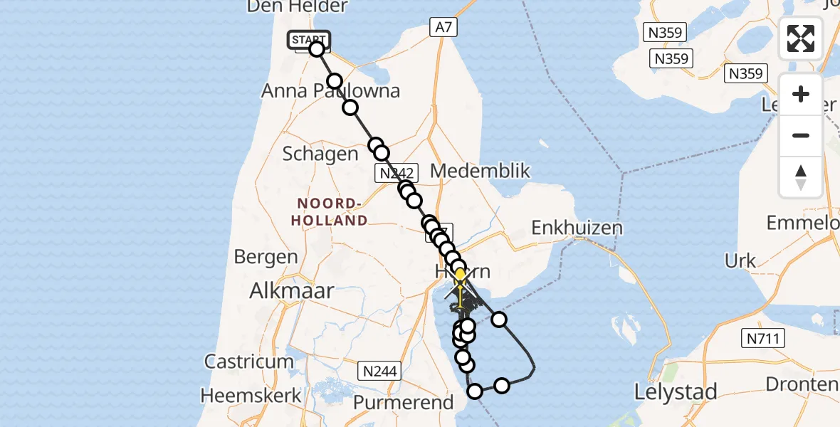 Routekaart van de vlucht: Kustwachthelikopter naar Hoorn, Scheepmakersweg