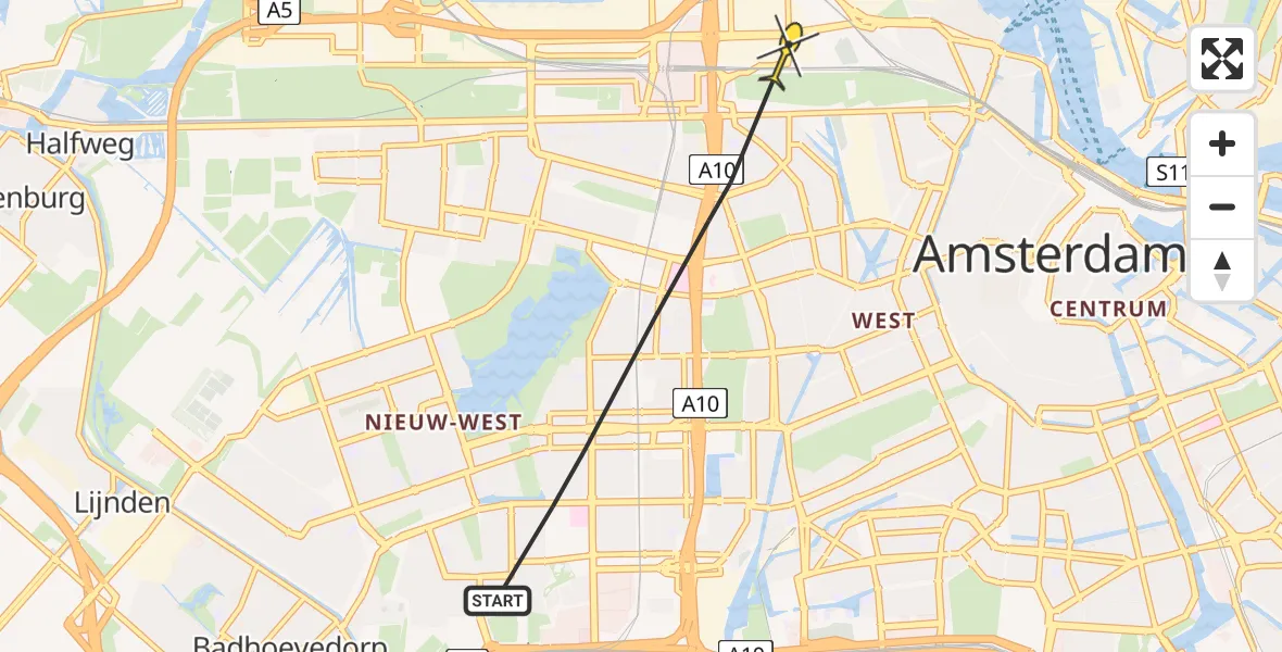 Routekaart van de vlucht: Politieheli naar Amsterdam, Plesmanlaan