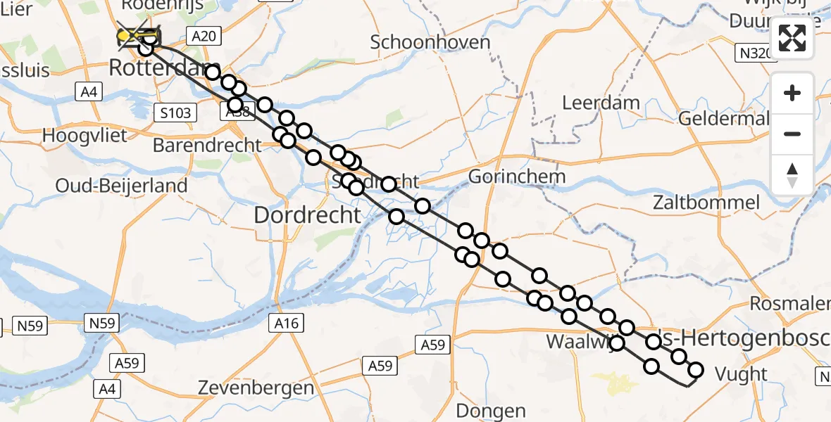 Routekaart van de vlucht: Lifeliner 2 naar Rotterdam The Hague Airport, Fairoaksbaan