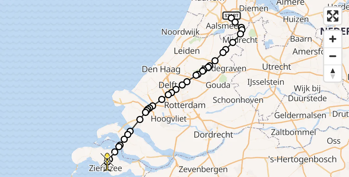 Routekaart van de vlucht: Politieheli naar Zierikzee, Westerkimweg