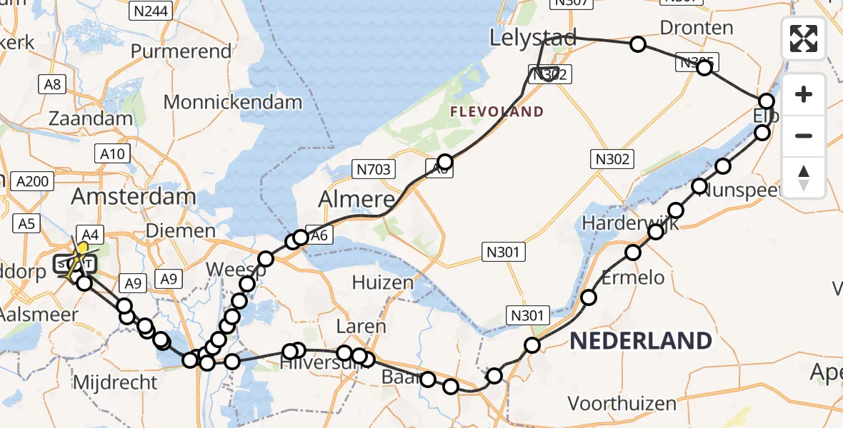 Routekaart van de vlucht: Politieheli naar Schiphol, Voltweg