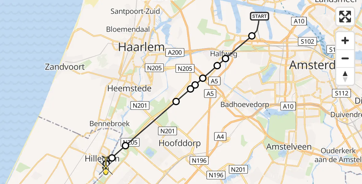 Routekaart van de vlucht: Lifeliner 1 naar Hillegom, Westpoortweg