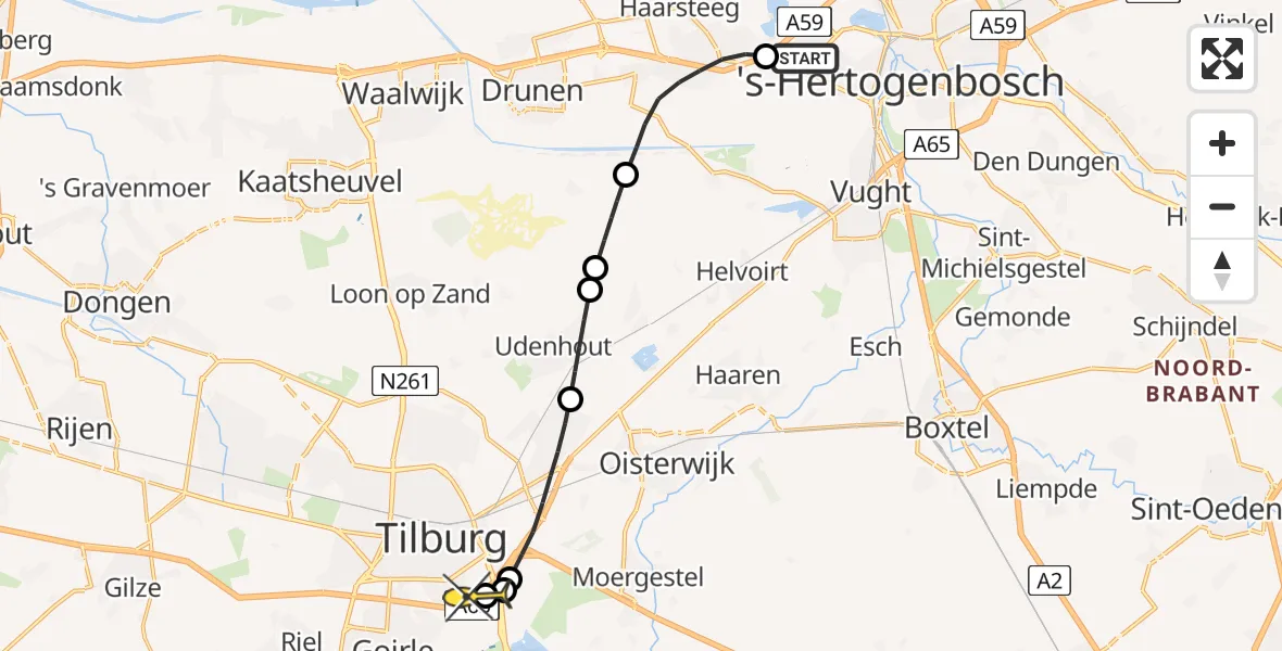 Routekaart van de vlucht: Lifeliner 3 naar Tilburg, Maasroute