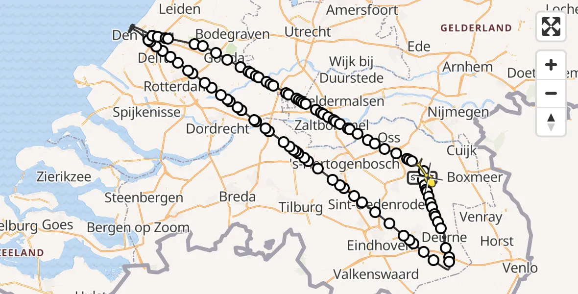 Routekaart van de vlucht: Politieheli naar Vliegbasis Volkel, Vogelstraat