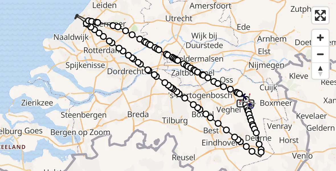 Vluchtroute Politiehelikopter van Vliegbasis Volkel naar Vliegbasis Volkel