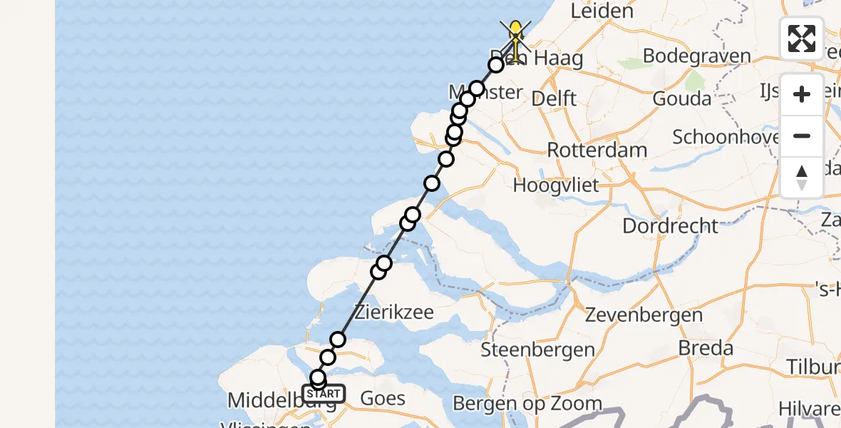 Routekaart van de vlucht: Kustwachthelikopter naar Den Haag, Schenge