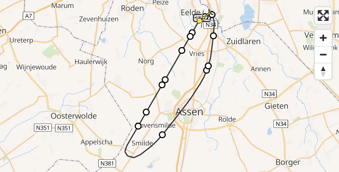 Routekaart van de vlucht: Lifeliner 4 naar Groningen Airport Eelde, Moespot