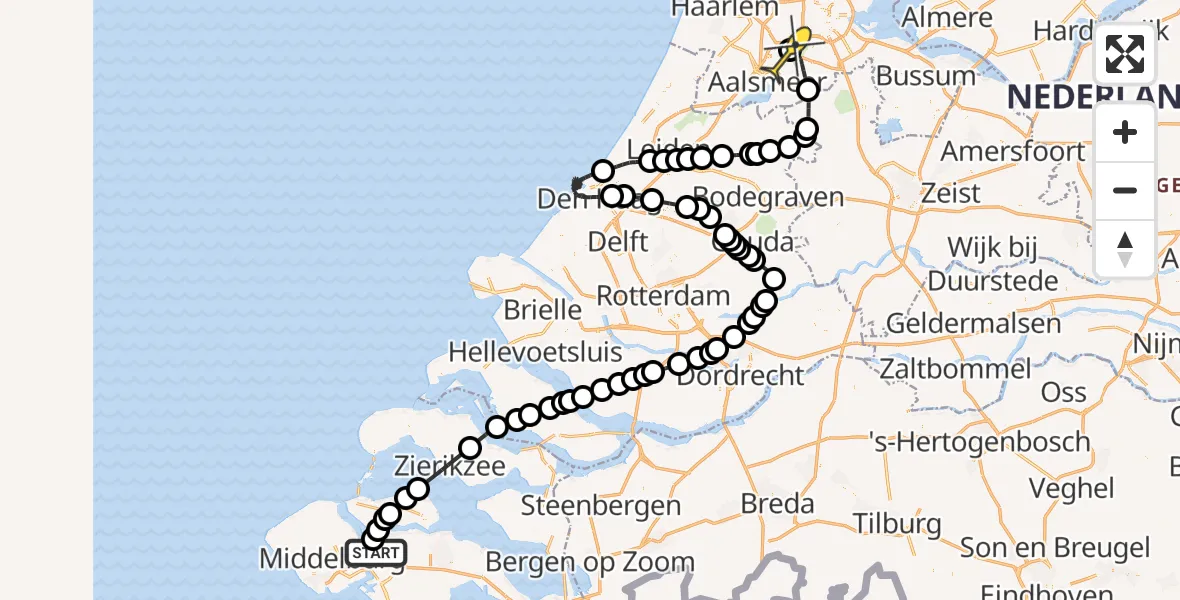 Routekaart van de vlucht: Politieheli naar Schiphol, Schenge