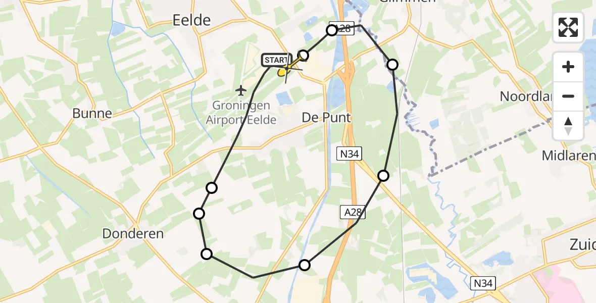 Routekaart van de vlucht: Lifeliner 4 naar Groningen Airport Eelde, Vissersweg