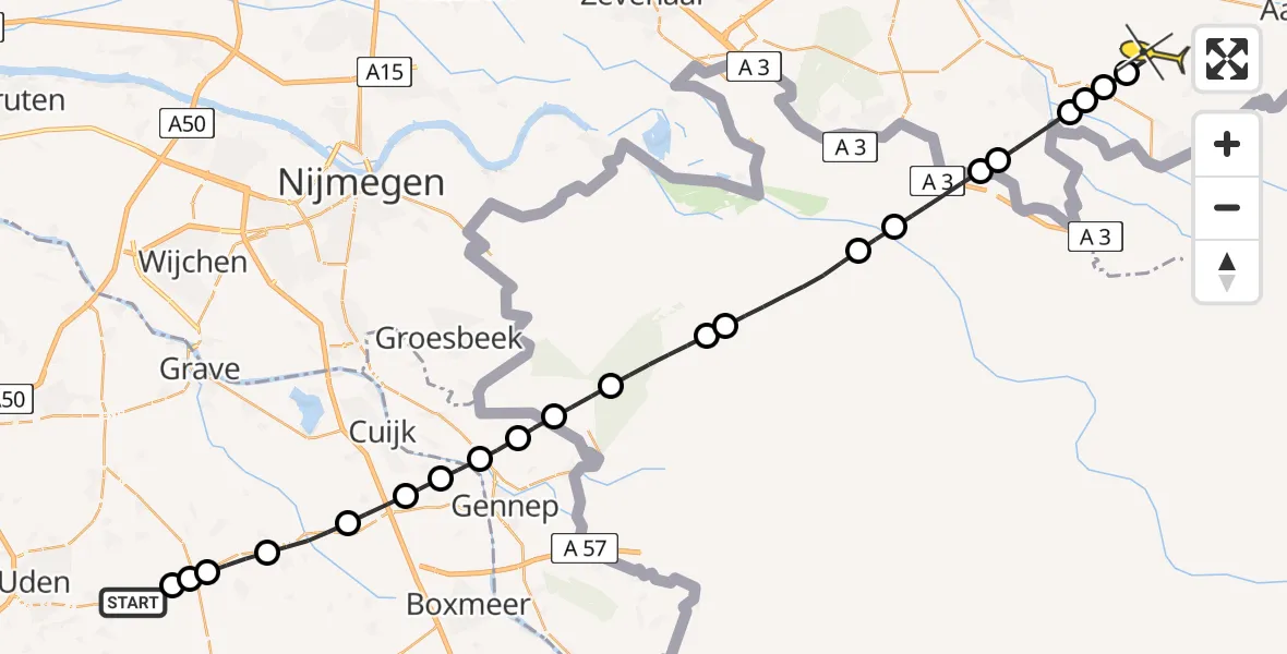 Routekaart van de vlucht: Lifeliner 3 naar Sinderen, Zeelandsedijk