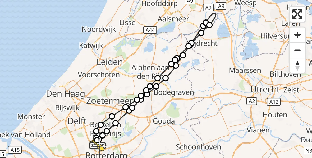 Routekaart van de vlucht: Lifeliner 2 naar Rotterdam The Hague Airport, Nieuwe Bovendijk