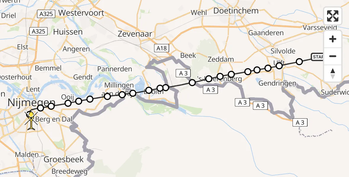 Routekaart van de vlucht: Lifeliner 3 naar Radboud Universitair Medisch Centrum, Kasteelweg