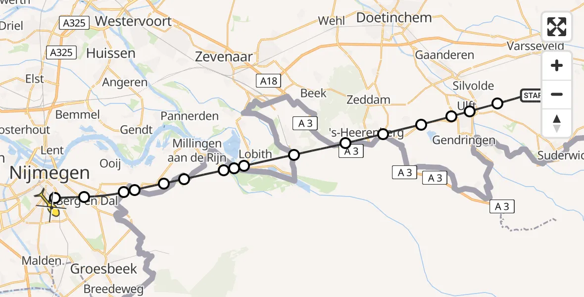 Routekaart van de vlucht: Lifeliner 1 naar Radboud Universitair Medisch Centrum, Kapelweg