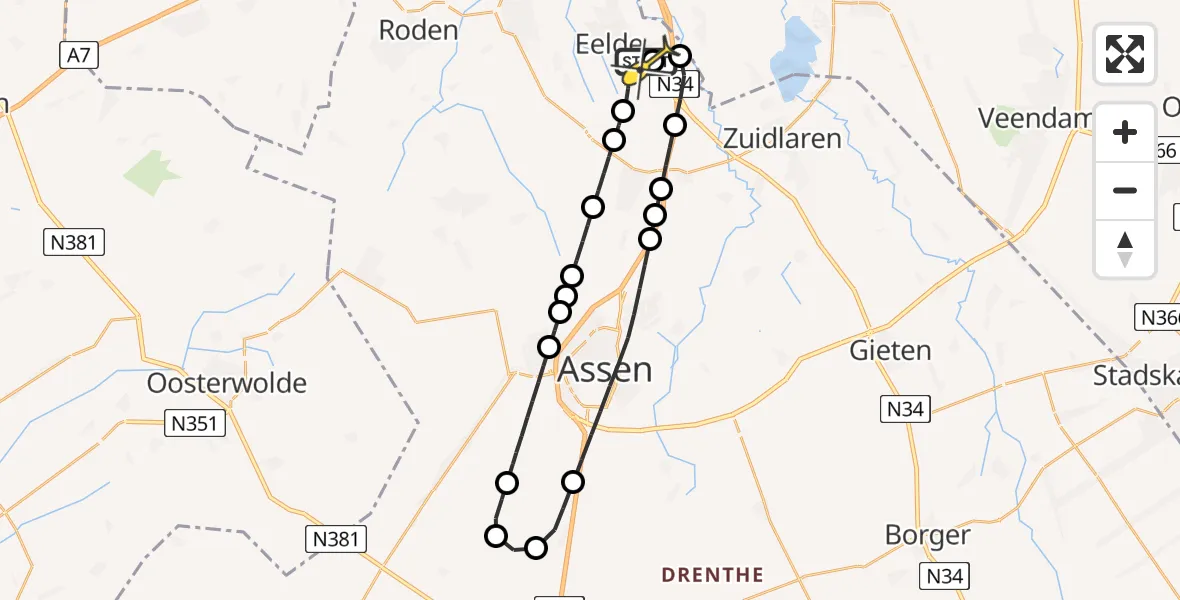 Routekaart van de vlucht: Lifeliner 4 naar Groningen Airport Eelde, Moespot