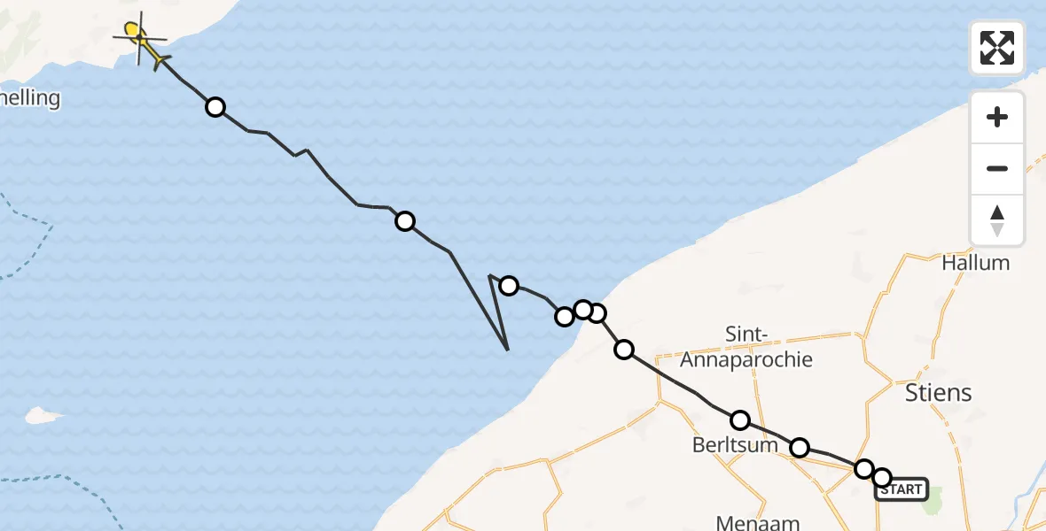 Routekaart van de vlucht: Ambulanceheli naar Formerum, Dyksterhuzen