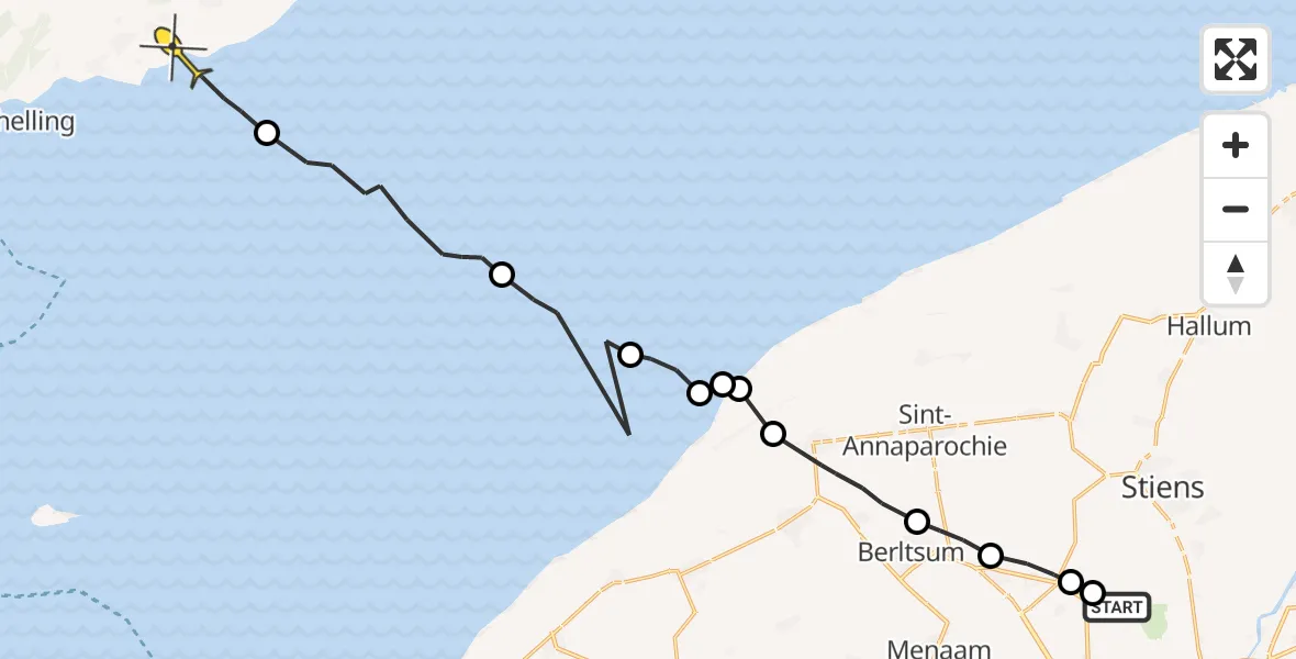 Routekaart van de vlucht: Ambulancehelikopter naar Formerum, Dyksterhuzen