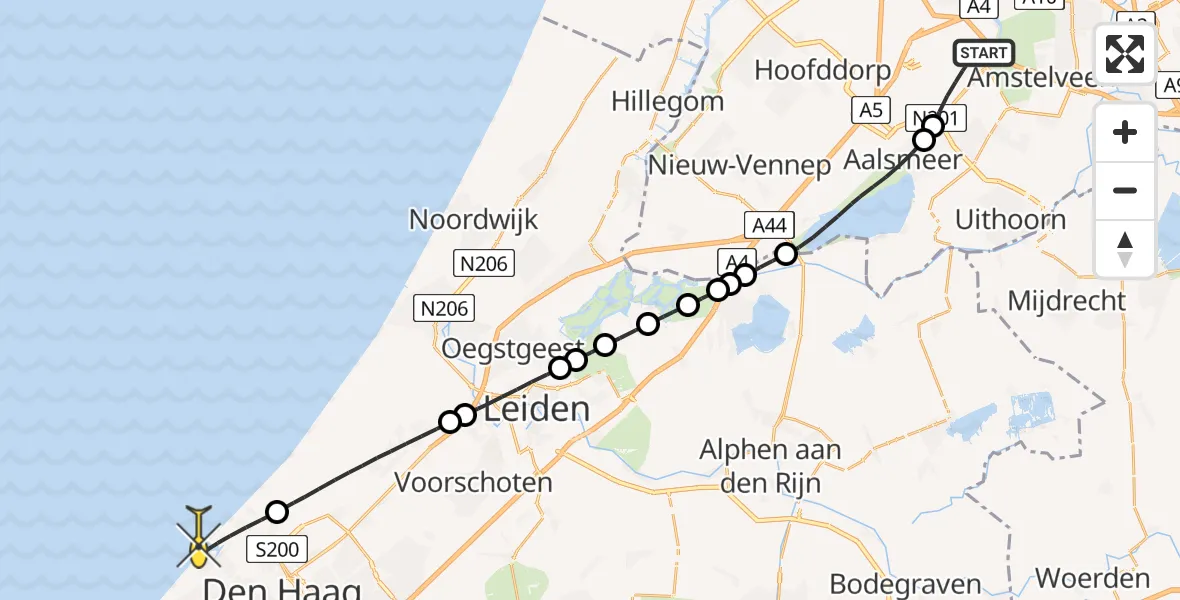 Routekaart van de vlucht: Politieheli naar Den Haag, Ten Pol