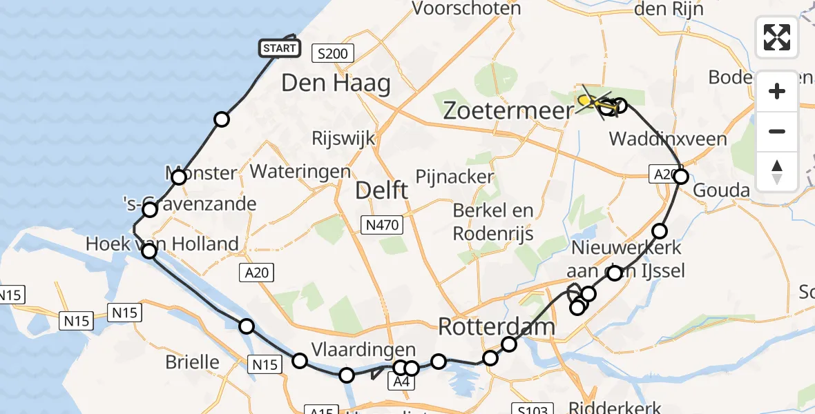 Routekaart van de vlucht: Politieheli naar Benthuizen, Houtrustweg