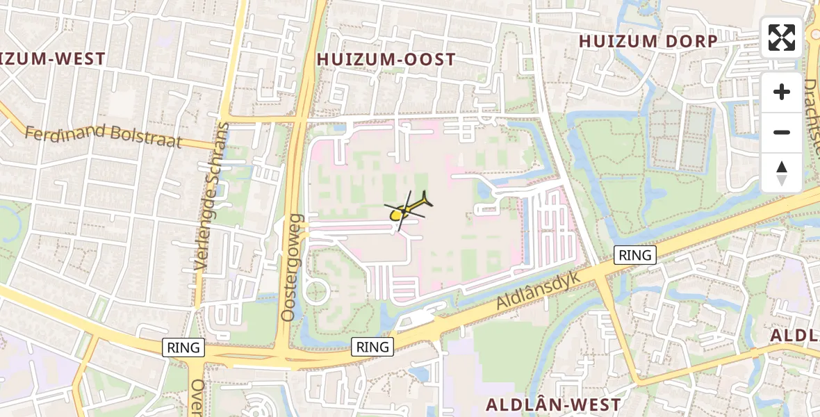 Vluchtroute Ambulancehelikopter van Leeuwarden naar Leeuwarden