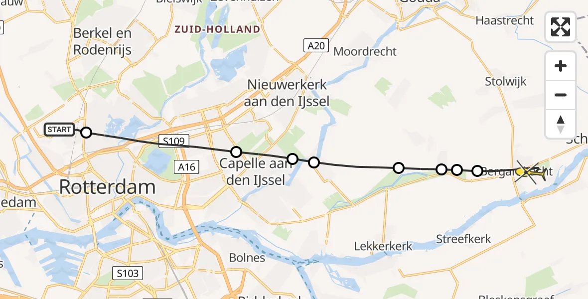 Routekaart van de vlucht: Lifeliner 2 naar Bergambacht, Brandenburgbaan