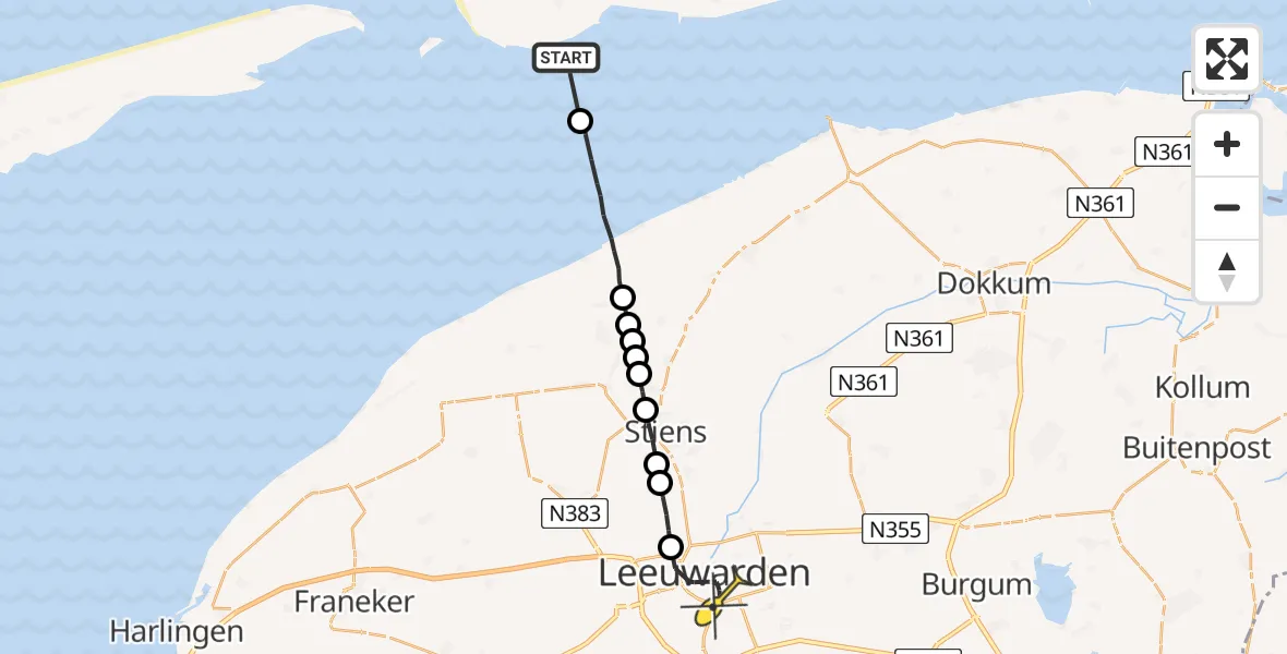 Routekaart van de vlucht: Ambulanceheli naar Leeuwarden, Dantziggat