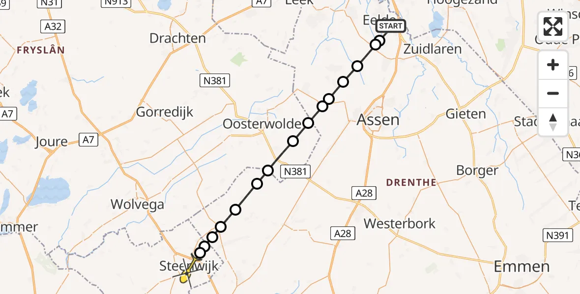 Routekaart van de vlucht: Lifeliner 4 naar Steenwijk, Moespot