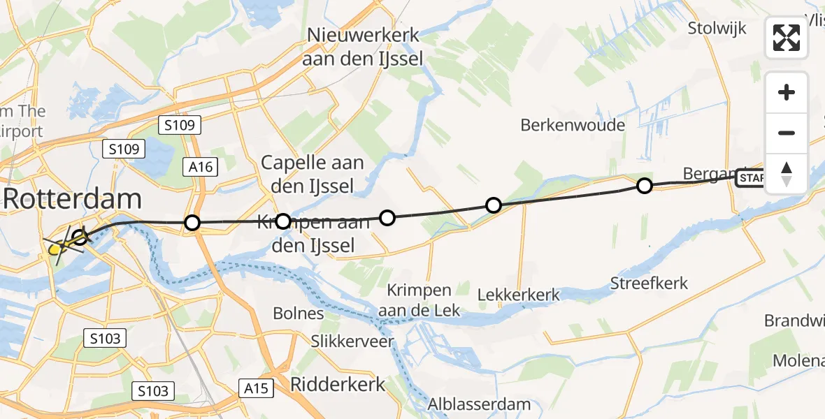 Routekaart van de vlucht: Lifeliner 2 naar Erasmus MC, Provincialeweg