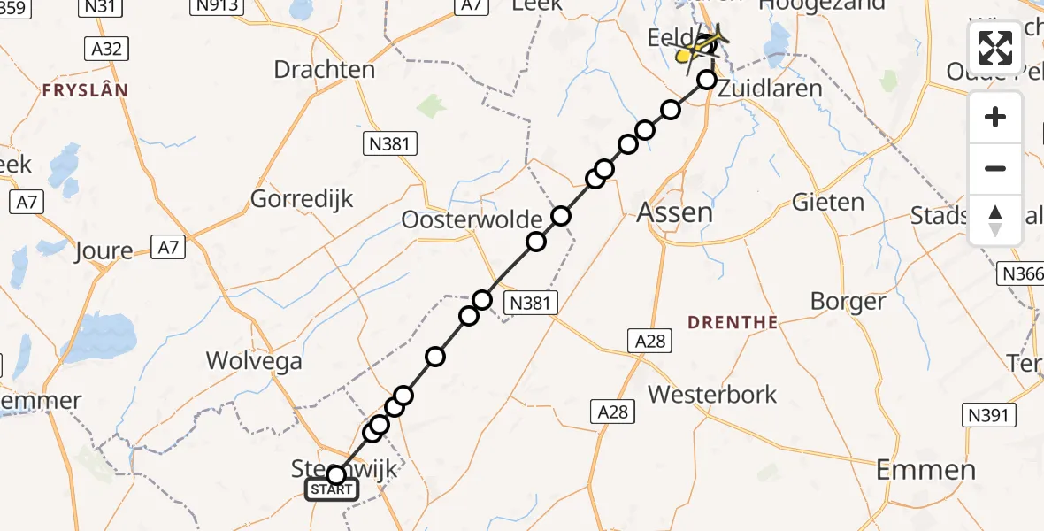 Routekaart van de vlucht: Lifeliner 4 naar Groningen Airport Eelde, Gasthuislaan