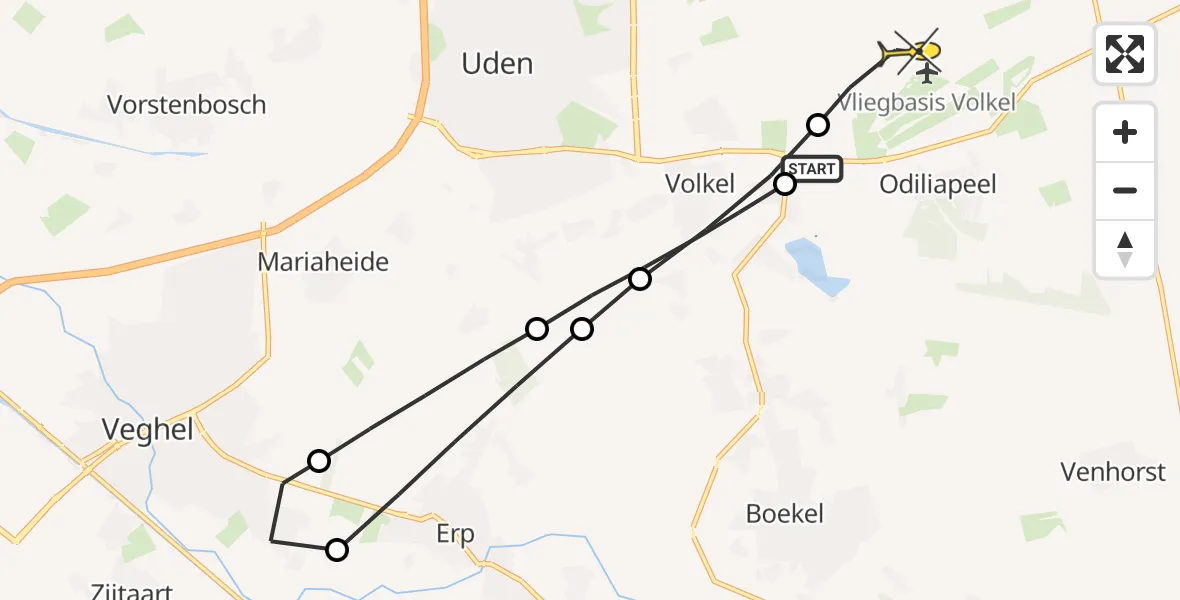 Routekaart van de vlucht: Lifeliner 3 naar Vliegbasis Volkel, Heikantsepad