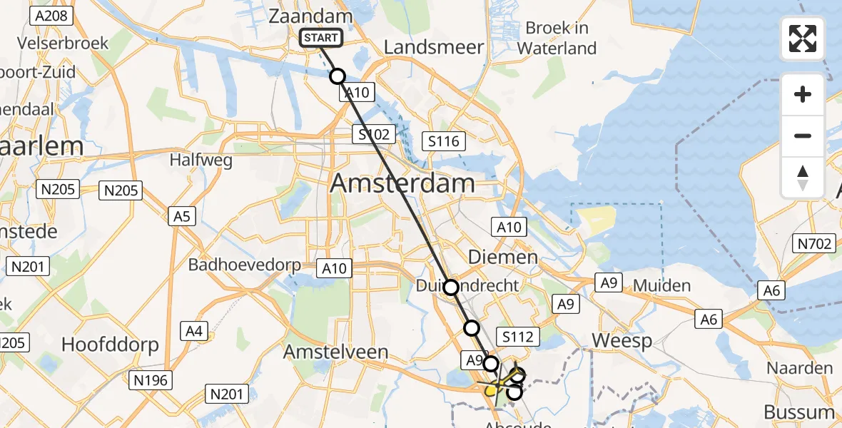 Routekaart van de vlucht: Lifeliner 1 naar Academisch Medisch Centrum (AMC), Rijshoutweg