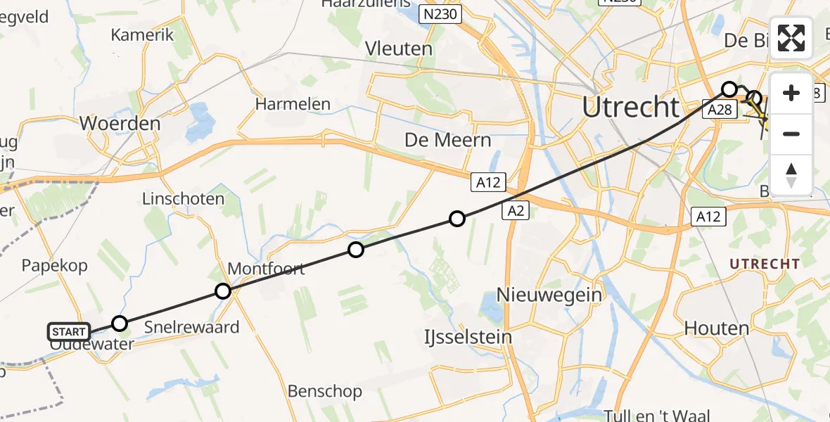 Routekaart van de vlucht: Lifeliner 2 naar Universitair Medisch Centrum Utrecht, Splitsen