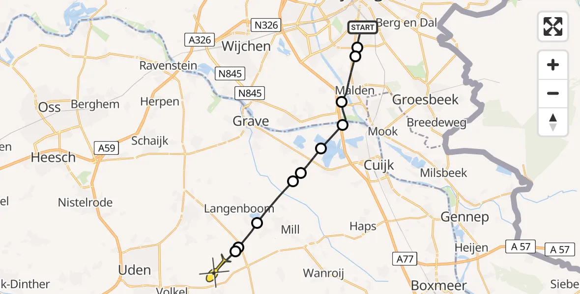 Routekaart van de vlucht: Lifeliner 3 naar Vliegbasis Volkel, Baljuwstraat