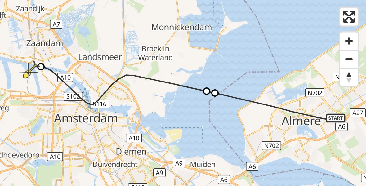 Routekaart van de vlucht: Lifeliner 1 naar Amsterdam Heliport, Druivenstraat