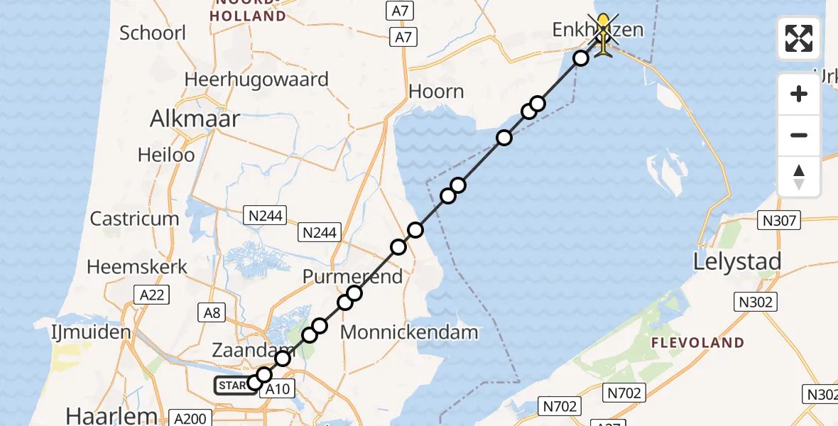 Routekaart van de vlucht: Lifeliner 1 naar Enkhuizen, Hornweg