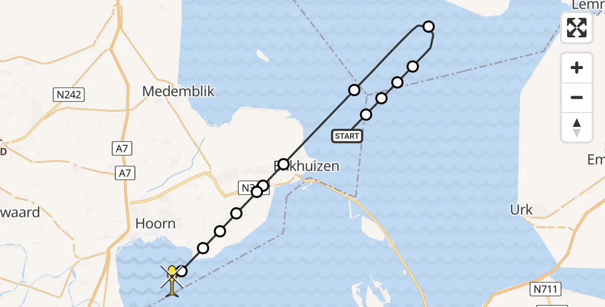 Routekaart van de vlucht: Lifeliner 1 naar Hoorn