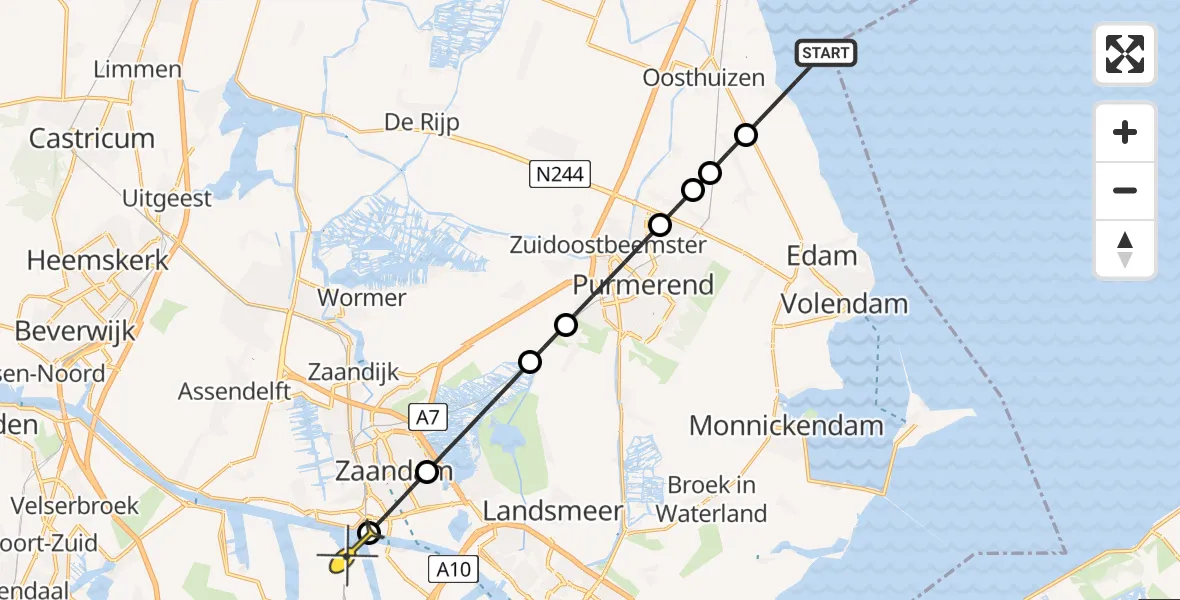 Routekaart van de vlucht: Lifeliner 1 naar Amsterdam Heliport, IJsselmeerdijk